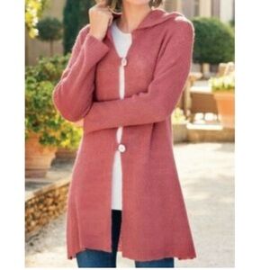 Soft Surroundings Women's Lessie Hooded Sweater Cardigan Rose Pink Large​